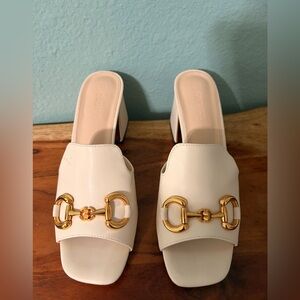 Cream Mules with Gold Accents